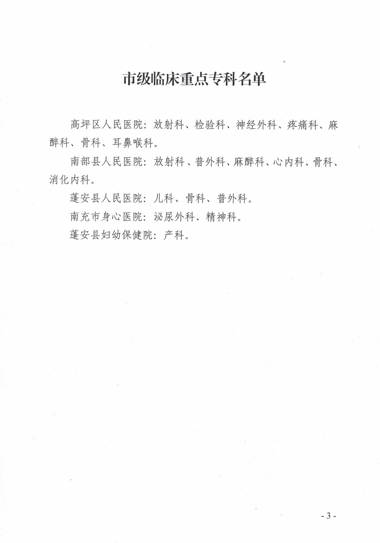 南充市市級重點專科名單